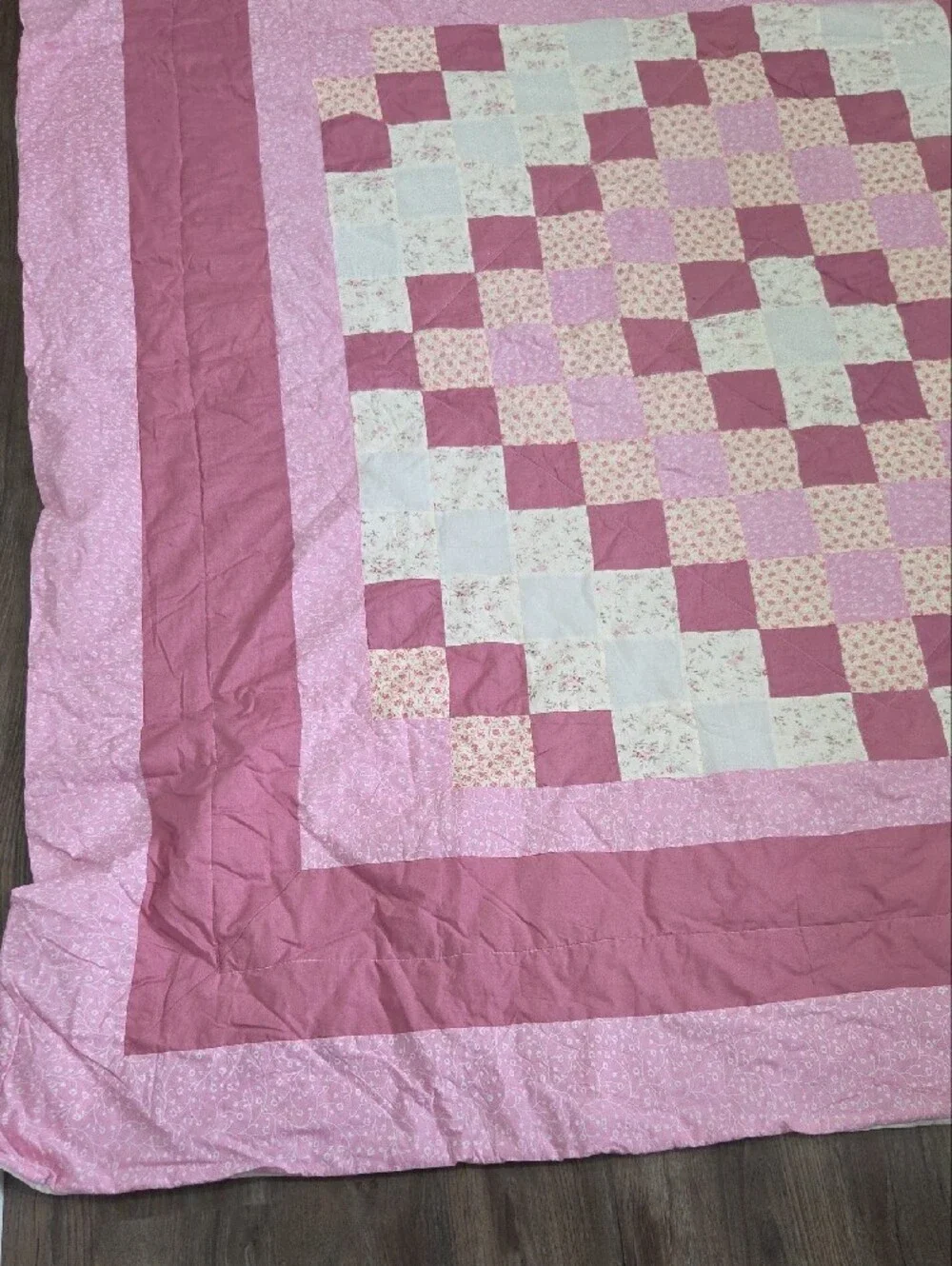 Pink And White Square Pattern Manufactured Quilt 84 X 84